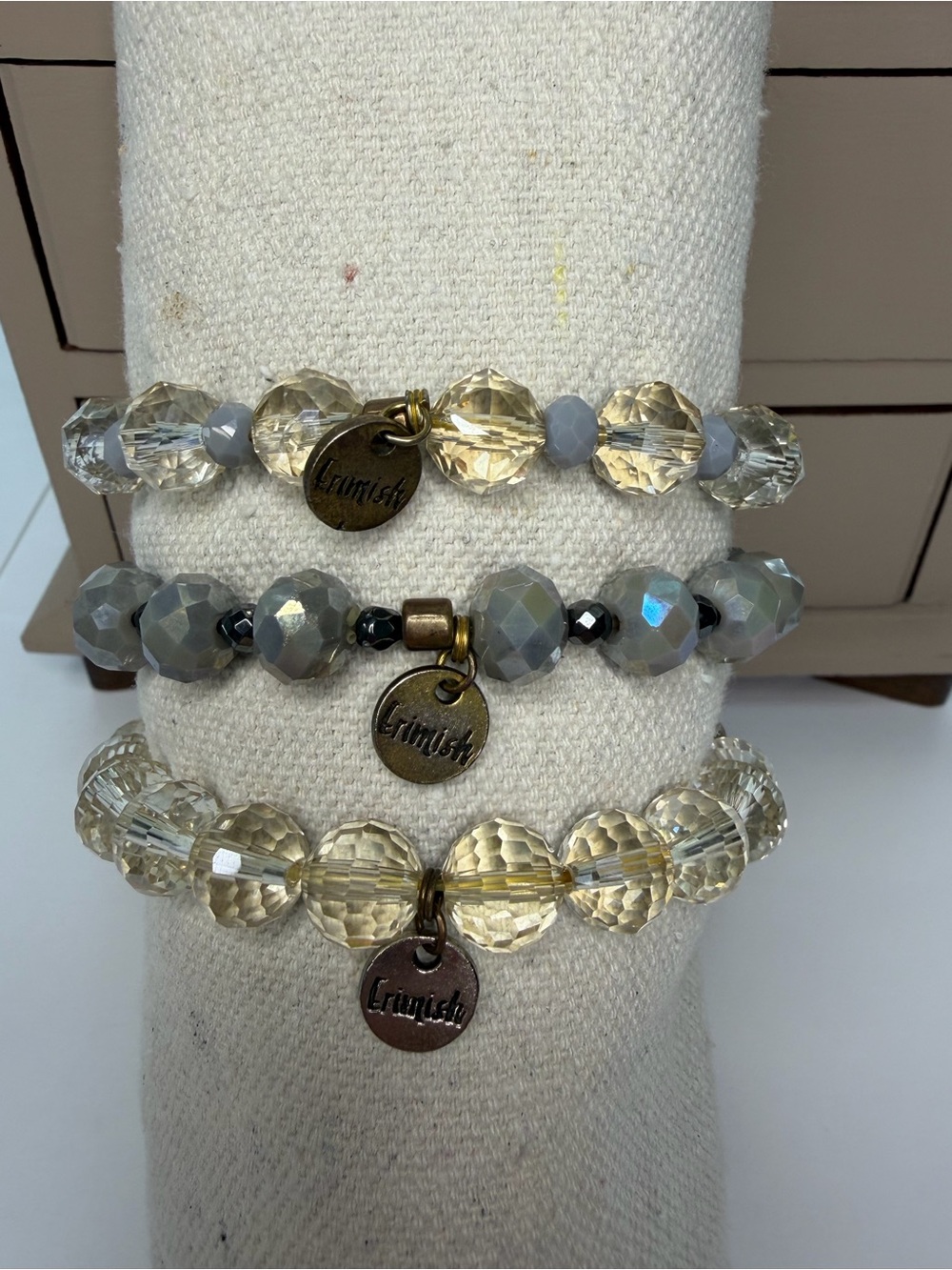 Erimish Champagne and Gray Faceted Beaded Bracelet Stack